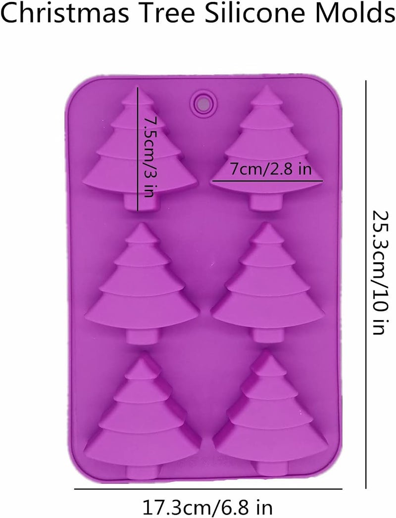 Accfore 3 Pack Christmas Tree Silicone Molds,6 Cavity Candy Baking Trays for Holiday Cakes,Candies,Gummy,Chocolates,Jelly,Soap,Ice Cube,Cookies (red, green, purple) - Image 2